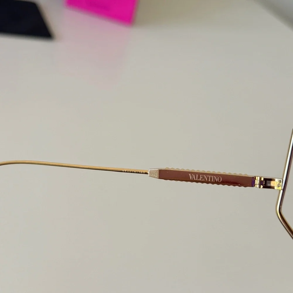 NWT Valentino V-Light Gold Square Sunglasses VLS-116B GLD
